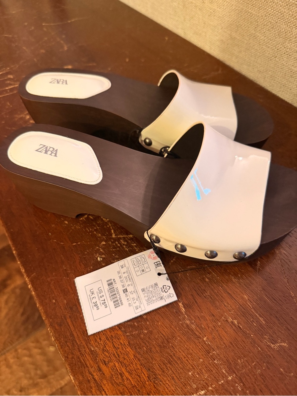 Zara Cream Patent Studded Wedge Mules